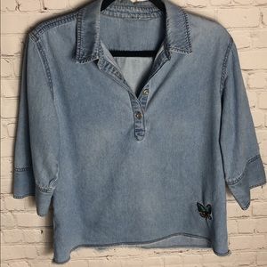 Vintage embroidered butterfly jean top